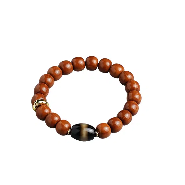 赤藤 寓意招财纳福新中式国潮民族风高级文玩雕刻佛珠单圈文玩天珠配饰时尚潮流复古风格文玩配饰 猴头核桃 手串 男女同款情侣款