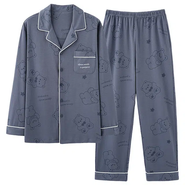 桔内 简约休闲大码纯棉 睡衣套装 男女同款