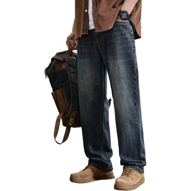 遨宇 美式经典复古潮流潮牌水洗极简风宽松直筒大码垂感休闲户外百搭长裤潮牛仔裤 男款
