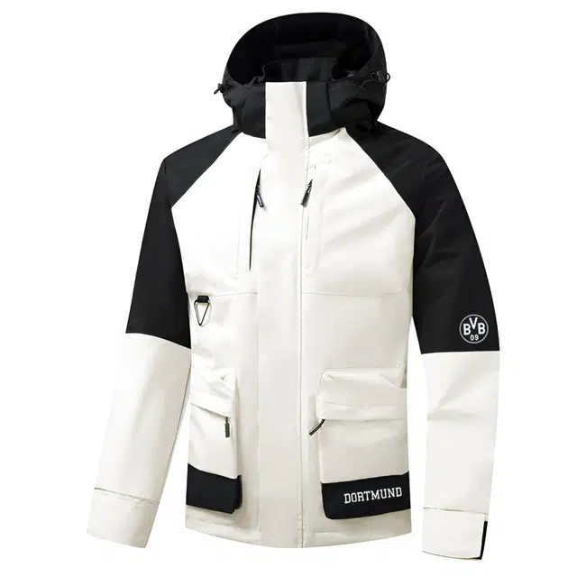 普鲁士多特蒙德 山系户外运动机能风拼接撞色防风防水可脱卸帽登山徒步透气保暖可拆卸抓绒内胆三合一多口袋工装夹克外套 男女同款