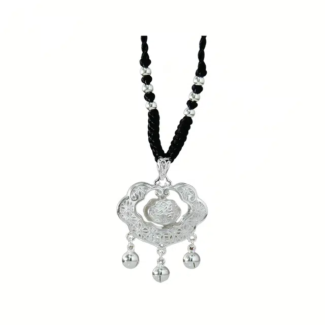 麟典 福字平安长命锁 新中式轻奢小众设计长命锁转运珠祥云如意 合金 项链 男女同款情侣款