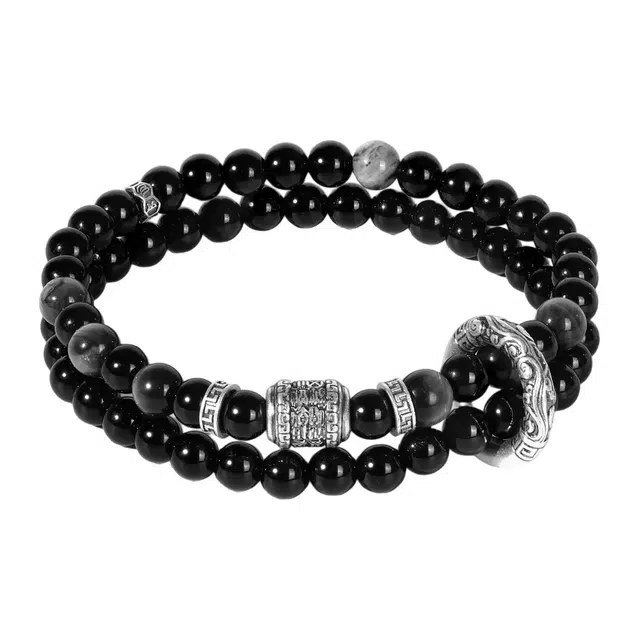 周纪福 环扣祥云招财纳福新中式国潮轻奢精致简约 黑曜石 手串 男款