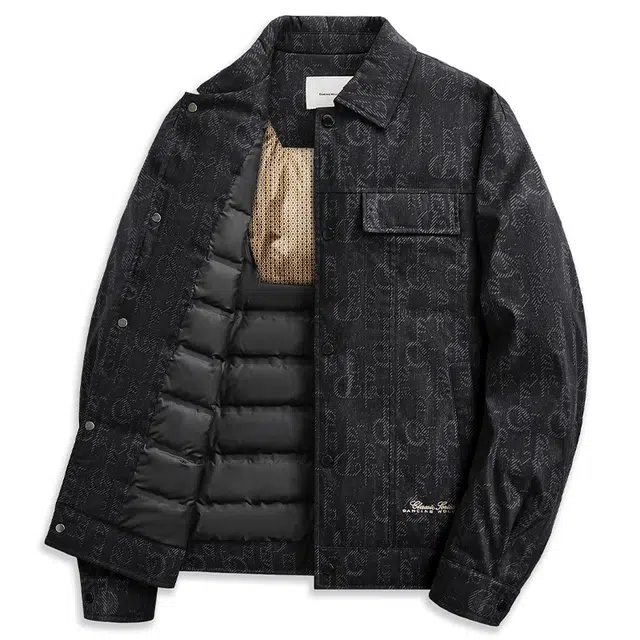 与狼共舞 仿牛仔高街时尚满印石墨烯背加绒内胆舒暖挺括工装翻领夹克 男款