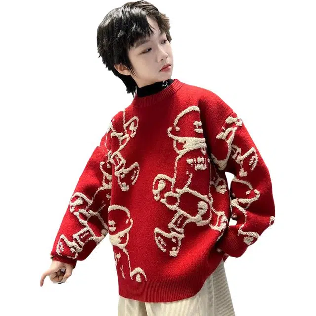 花乐集毛衣 冬季中大童洋气时尚套头男童加厚保暖潮流打底衫潮 中小童