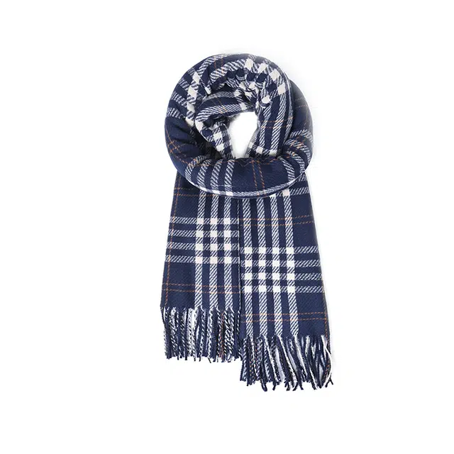 雅鹿优选 秋冬季学院风软糯显白蓝粉色小格子仿羊绒流苏礼盒装 聚酯纤维 绒线围巾 男女同款情侣款