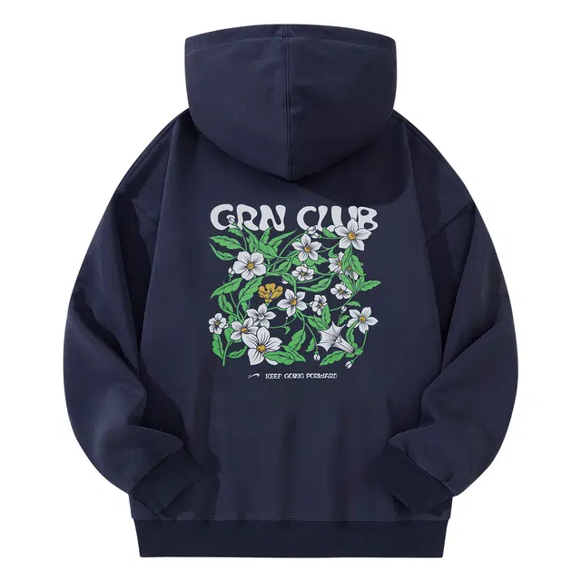 贵人鸟 生活系列 美式复古花卉图案棉质透气宽松休闲针织连帽套头卫衣 男女同款