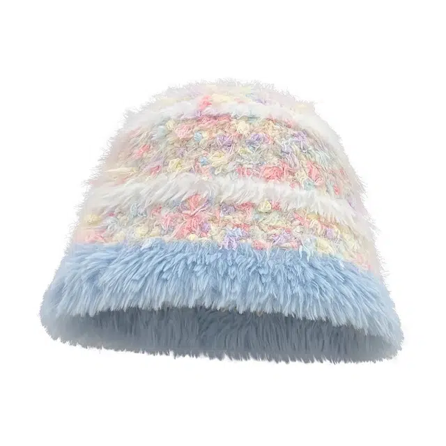 钓鱼熊 甜美梦幻毛绒混彩针织保暖防风防寒盆帽显脸小 聚酯纤维 绒线帽 男女同款情侣款