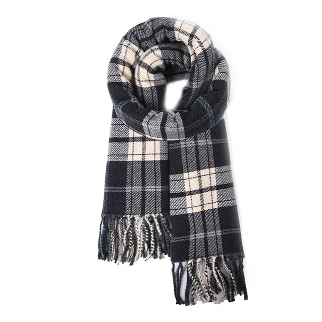 雅鹿优选 经典格纹流苏高级感韩系减龄加厚保暖 聚酯纤维 绒线围巾 男女同款情侣款