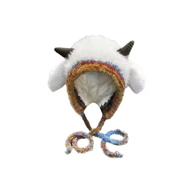 恩僾德 会吱吱叫温暖软萌彩虹多巴胺降温防风系绳双层可爱保暖卡通小众高颜值显脸小 聚酯纤维 绒线帽 男女同款情侣款