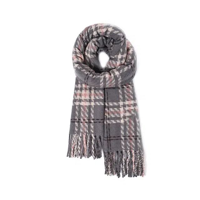 雅鹿优选 韩版经典拼色格子流苏风时百搭保暖加厚心动礼盒装 聚酯纤维 绒线围巾 男女同款情侣款