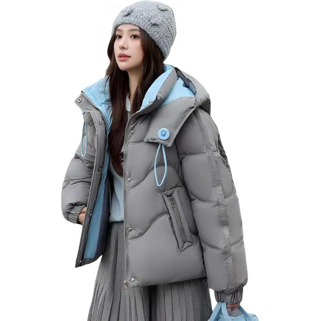 纤丝鸟 设计感简约撞色时尚洋气短款宽松气质外套棉服 女款