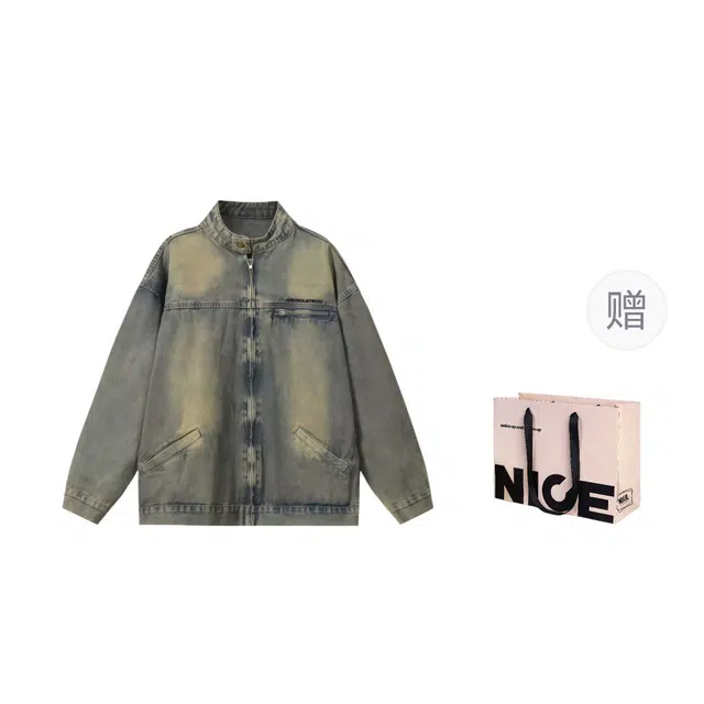 水田夏 秋冬季宽松扎染色棒球服牛仔外套男韩版夹克 男款