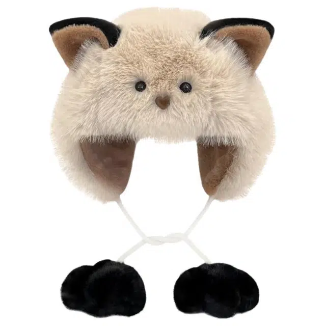 恩僾德 日系小众百搭可爱腮红猫咪耳朵显脸小加厚保暖护耳 防寒 聚酯纤维 绒线帽 男女同款情侣款