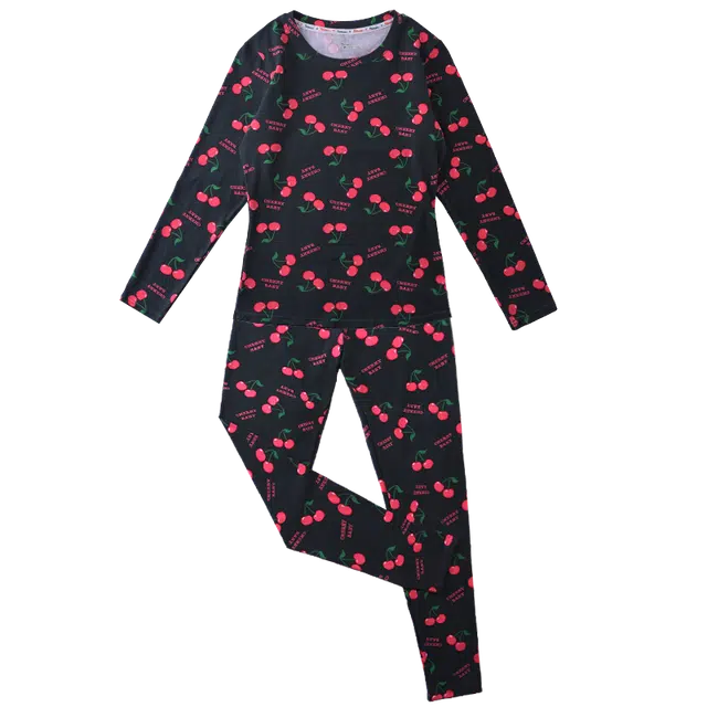 花佃品色 纯棉秋衣秋裤植物花卉长袖普通圆领甜美长裤保暖套装 女款