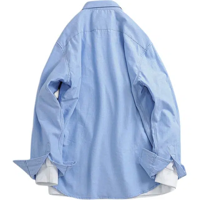 宫奴 日系休闲潮牌牛津纺纯色基础款百搭宽松长袖衬衫 男女同款