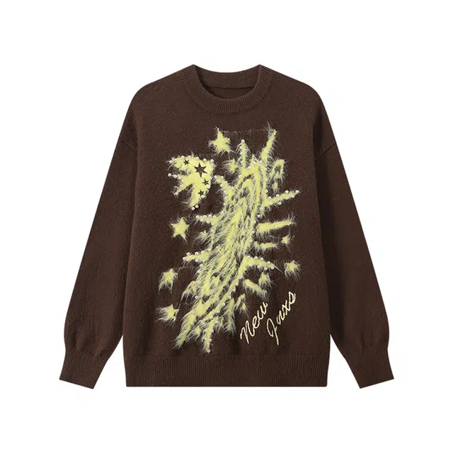 江南先生 流浪者之歌 慵懒感柔软舒适圆领仿貂毛提花钉珠宽松外穿百搭秋毛衣 男女同款