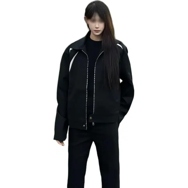 单爵 美式复古撞色拼接翻领卫衣男春秋款宽松休闲夹克 男女同款