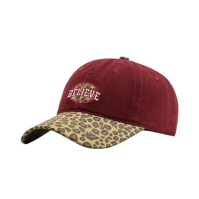 艾佳微 复古辣妹豹纹拼接棒球帽韩版潮牌字母刺绣显脸小 棉 鸭舌帽 男女同款情侣款