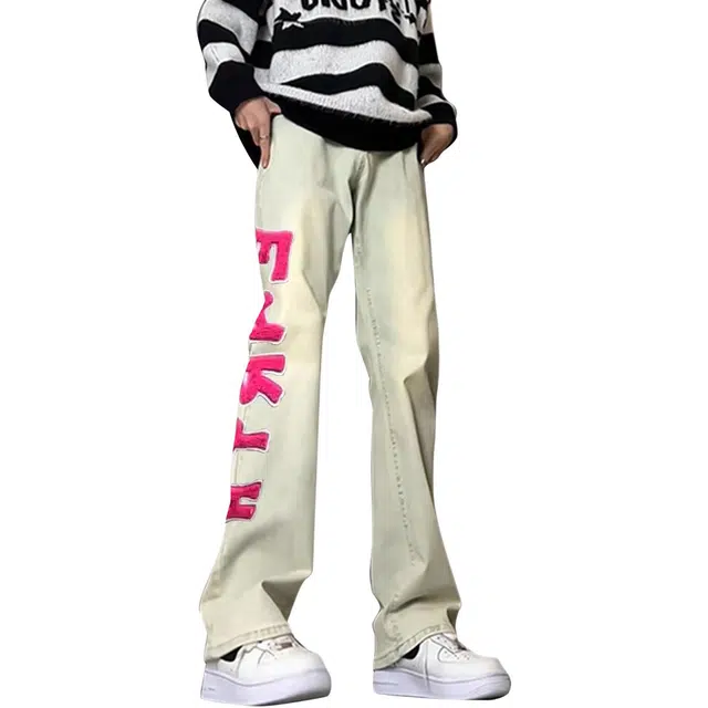 寻星记 美式高街复古风柔软舒适显高百搭直筒微喇长裤牛仔裤 男女同款