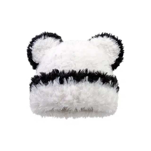 恩僾德 大头围软糯可爱小众百搭高颜值小熊耳朵毛绒帽子女秋冬季保暖显脸小甜美护耳帽 涤纶 绒线帽 男女同款情侣款