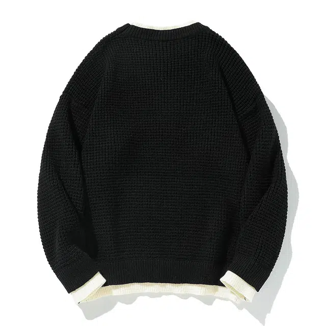 棉基因 清新森系双色拼色打底衣肌理感毛线厚实内搭休闲运动氛围感职场通勤极简风女装高街美式亲肤松弛感外套青少年学院风毛衣 男女同款