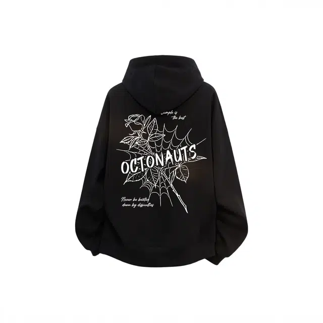 海底小纵队 美式高街学生时尚品牌字母玫瑰蜘蛛网印花宽松落肩上衣休闲长袖潮牌运动舒适嘻哈学院风百搭简约连帽无绳国潮卫衣 男女同款