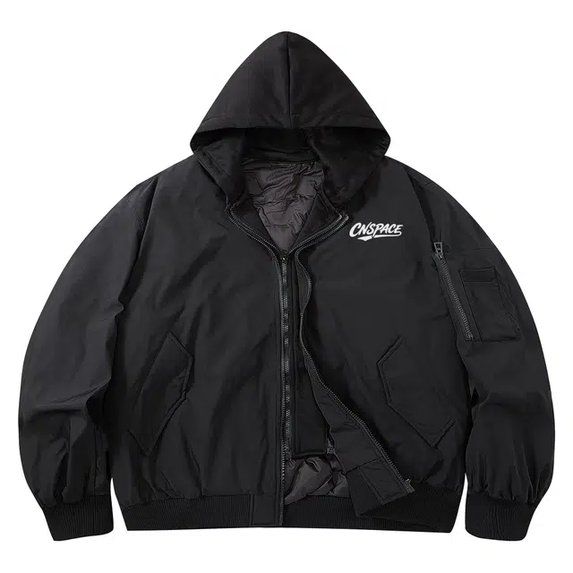 中国航天 美式高街复古品牌字母印花潮流时尚百搭嘻哈街头宽松休闲工装夹克冬季防寒加厚保暖防风舒适连帽飞行员羽绒服外套 男女同款