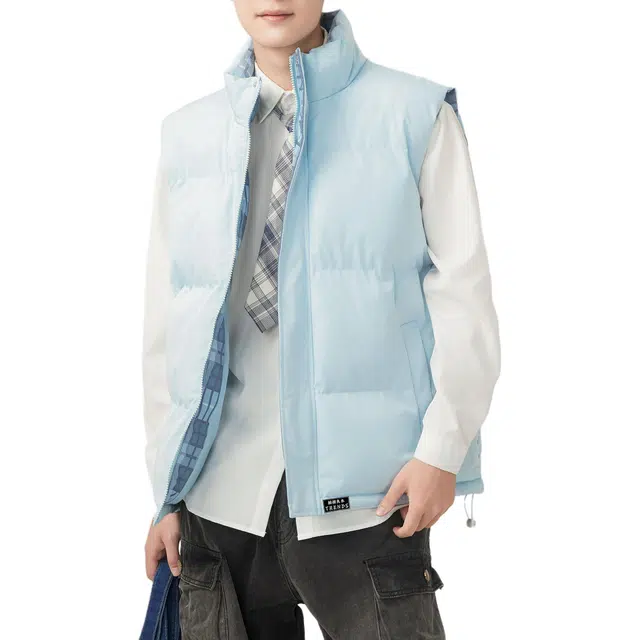 撞色格纹内衬加厚保暖 赫赫良衣 美式复古立领纯色宽松舒适户外休闲无袖坎肩工装上衣外套基础款高街机能风百搭日常通勤潮牌马甲 男女同款