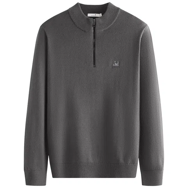 与狼共舞 轻商务时尚简约纯色休闲通勤日常百搭舒适柔软保暖亲肤半拉链圆领羊毛衣 男款