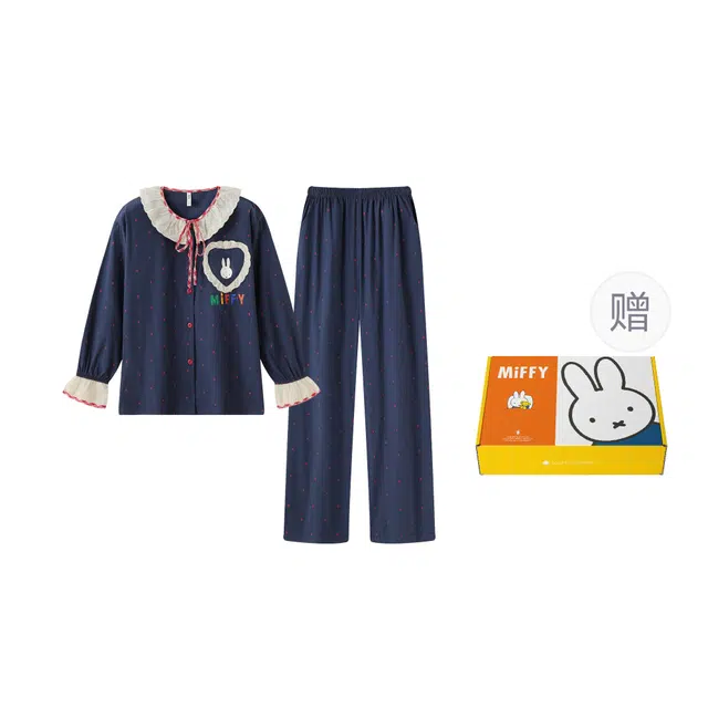 宫蝶 米菲纯棉长袖卡通家居服宽松休闲可外穿开衫甜美风睡衣套装 女款 礼盒装
