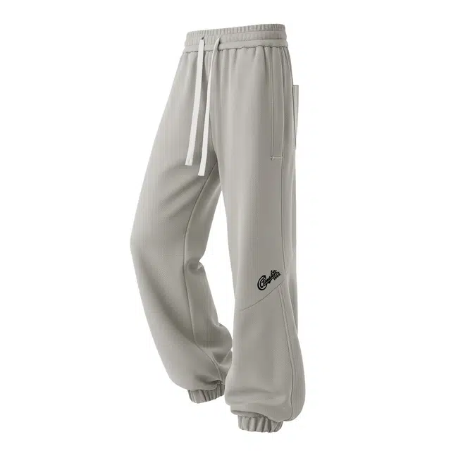 海底小纵队 美式高街分割设计感简约基础款字母印花垂感显高显瘦日常百搭时尚单品学生党抽绳卫裤束脚裤宽松纯色情侣休闲裤 男女同款