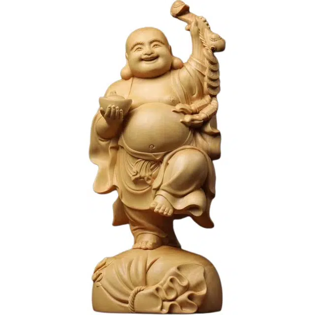 得笙陌 如意弥勒佛招财进宝新中式实木雕刻 黄杨木 摆件 男女同款情侣款