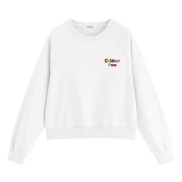 米子旗 白色薄款韩版字母/数字/文字常规长袖通勤套头卫衣 女款