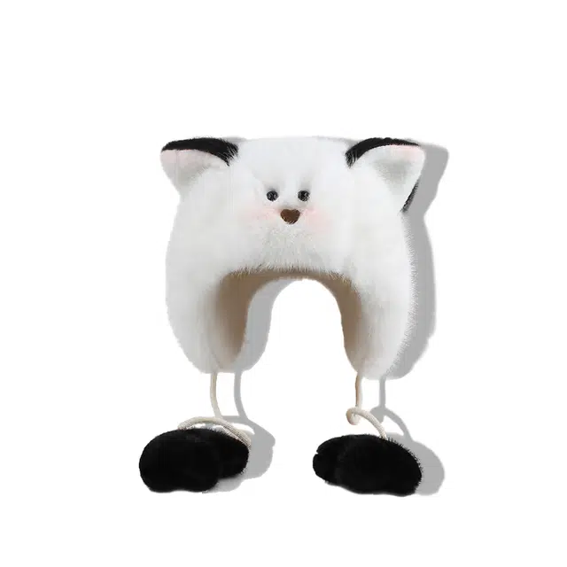 【秋冬必备~腮红猫咪】 攸委 可爱猫耳朵毛绒帽子女冬季加绒加厚保暖减龄显脸小 涤纶 时尚护耳帽骑行防寒绒线帽雷锋帽 男女同款情侣款