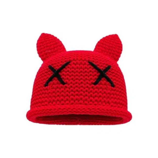 恩僾德 韩版可爱猫耳朵小众百搭高颜值保暖手工针织日系显脸小高颜值甜美包头 聚酯纤维 绒线帽 男女同款情侣款