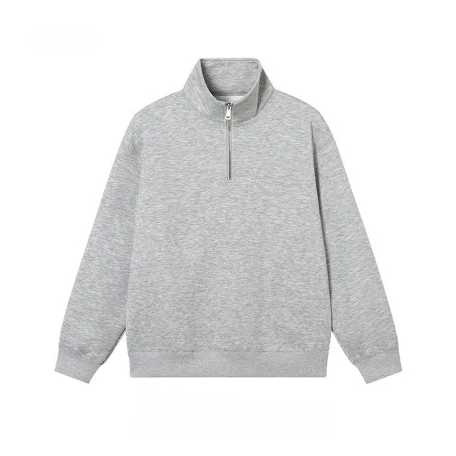 虫小绿 美式复古半拉链立领长袖上衣外套春秋季潮牌宽松简约百搭休闲纯色高领套头卫衣 男女同款