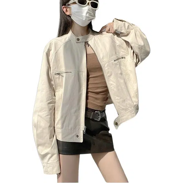 纤丝鸟 时尚简约优雅气质拉链口袋设计外套舒适棉服 女款