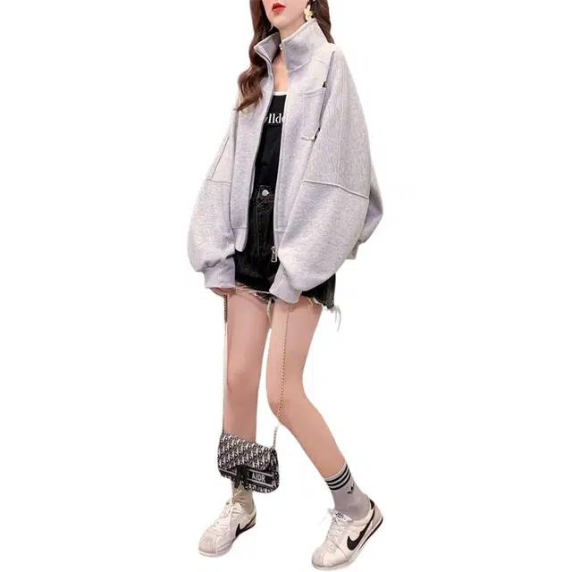 邦固依品 短外套女士开衫上衣宽松大码棒球服百搭休闲夹克卫衣 女款