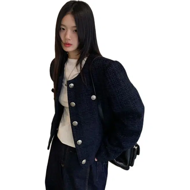 纤丝鸟 简约风格小香风法式设计感复古短款上衣截短外套 女款