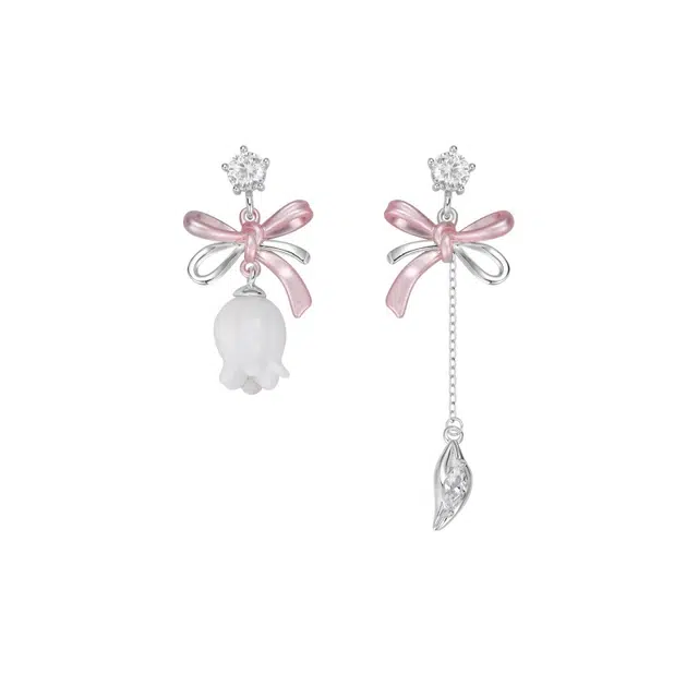 阿葱饰品 铃兰蝴蝶结 甜美轻奢小众不对称设计感嘻哈潮流甜酷风时髦气质耳饰 铜镀银 耳环 女款