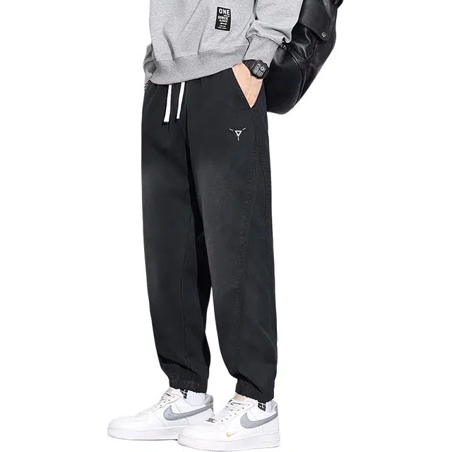 协协乐 城市机能高街风拼接氛围感秋冬季美式潮牌宽松哈伦九分束脚裤百搭青少年弹力抽绳休闲运动长裤工装裤 男款