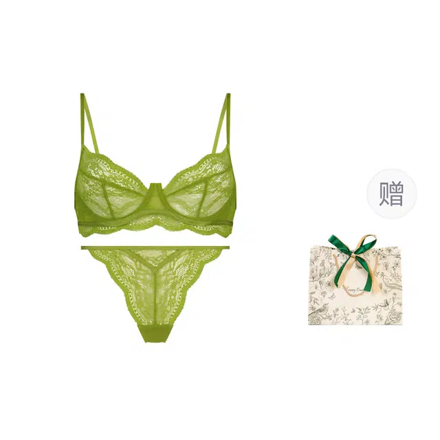 皇室品轩 性感蕾丝超薄文胸大胸显小少女小胸舒适法式薄款内衣裤套装 女款