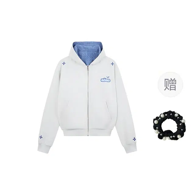 雾闪闪 刺绣华格子撞色外套卫衣 女款