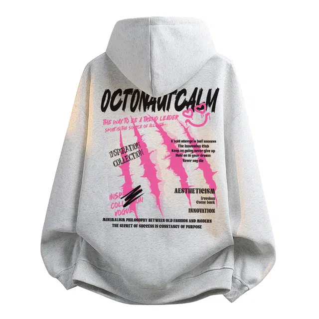 海底小纵队 春秋冬季高颜值美式高街彩色动物爪痕设计感字母印花百搭长袖直筒垂感舒适透气多场景适用穿搭宽松潮流连帽卫衣 男女同款