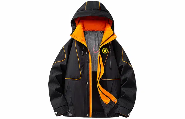 普鲁士多特蒙德 纯色字母美式复古加厚宽松鸭绒户外运动连帽保暖防钻绒柔软亲肤长袖羽绒服 男女同款