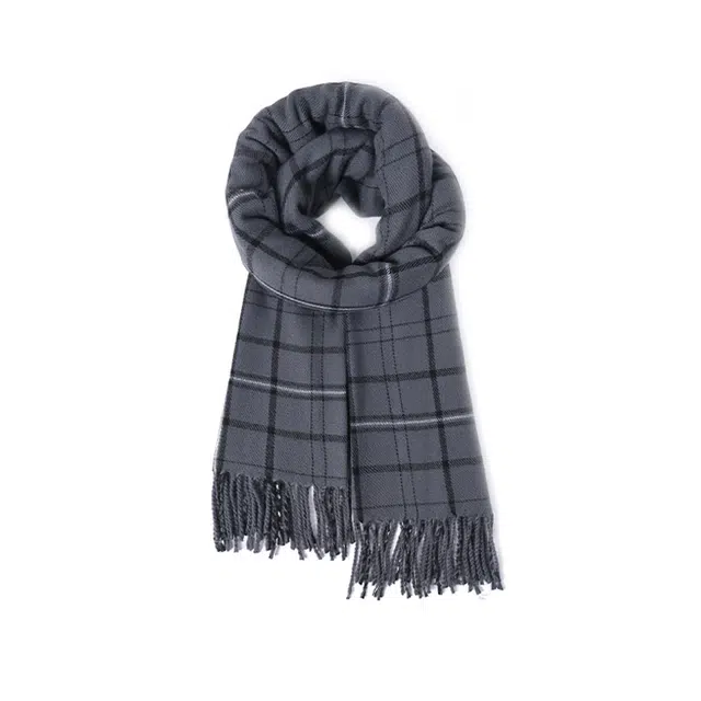 雅鹿优选 经典黑白灰格纹双面仿羊绒高级百搭保暖流苏礼盒装 聚酯纤维 绒线围巾 男女同款情侣款