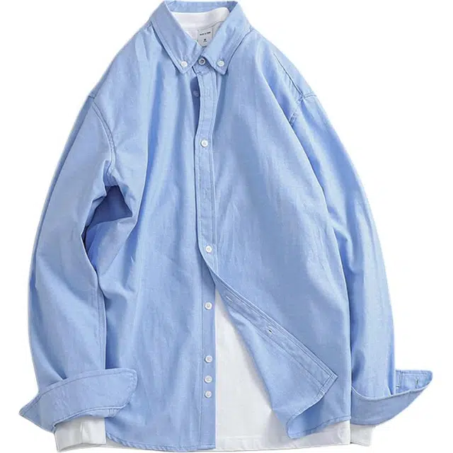 宫奴 日系休闲潮牌牛津纺纯色基础款百搭宽松长袖衬衫 男女同款