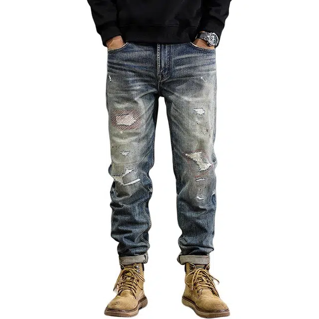 遨宇 美式经典复古潮牌水洗极简风高级感泼墨潮流休闲户外百搭修身直筒长裤牛仔裤 男款