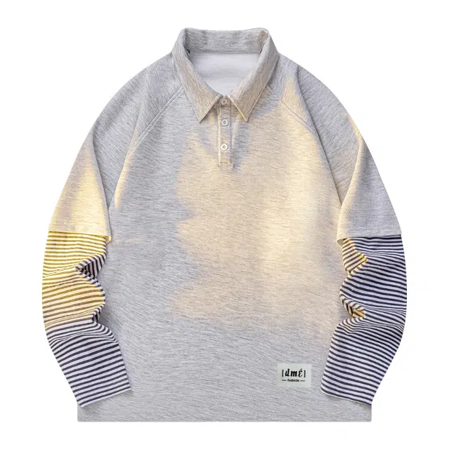 【dme】 日系简约翻领外穿拼接宽松休闲长袖上衣日常通勤舒适百搭假两件卫衣 男女同款