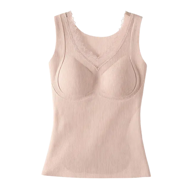 俏佳人 特调粉底液肤秋冬薄绒无袖打底衣带胸垫含羊毛蚕丝亲肤舒适可外穿保暖背心 女款